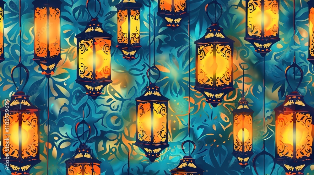 Obraz premium moroccan lantern seamless pattern wallpaper