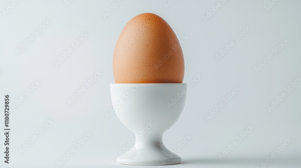 Brown Egg in White Egg Cup on Minimalist Background for Food Photography Brown Egg in White Egg Cup on Minimalist Background for Food Photography