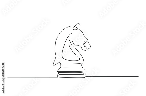 Chess horse knight, chess piece in continuous one line drawing. Single line art illustration of one chess horse. Editable vector.