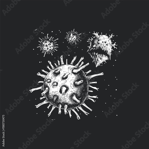 Bactery virus hand drawn engraving design vector template illustration