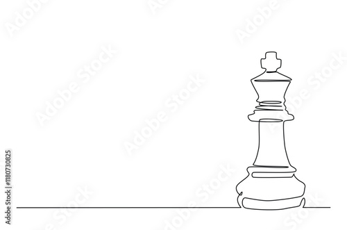 King of chess in continuous one line drawing. Single line art illustration of one chess king. Editable vector.