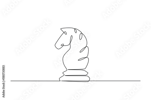 Chess horse knight, chess piece in continuous one line drawing. Single line art illustration of one chess horse. Editable vector.