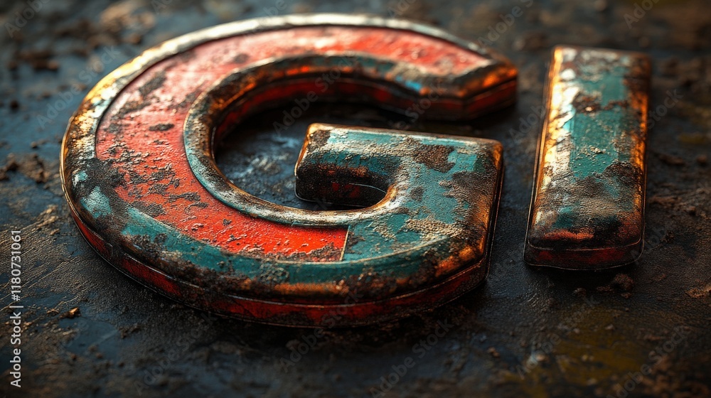 Close-up of a Rusty and Weathered Letter G and I on a Textured Background Showcasing Patina and Aging in a Grunge Style Setting for Creative Projects Close-up of a Rusty and Weathered Letter G and I on a Textured Background Showcasing Patina and Aging in a Grunge Style Setting for Creative Projects