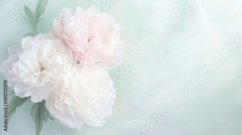 A close up of three white flowers with a green stem