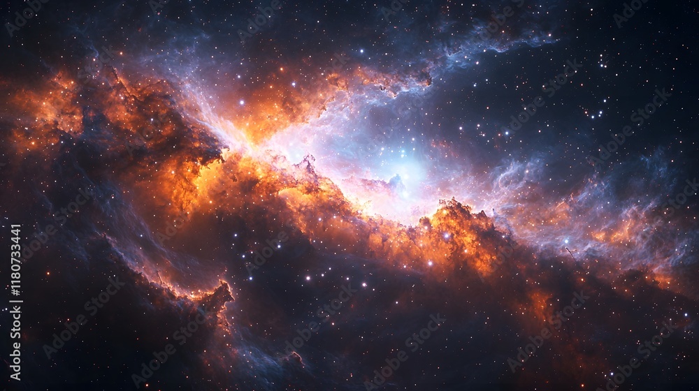 Fototapeta premium Stunning cosmic energy visuals with swirling nebulae glowing stars and dynamic galactic waves This captivating artwork showcases the beauty and power of the universe evoking a sense of wonder and