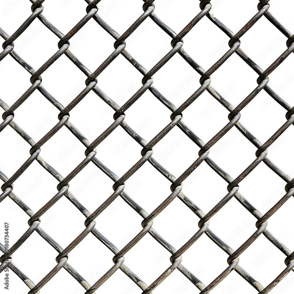 Fototapeta premium Metal grid fence isolated on white background