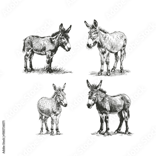 Donkey hand drawn engraving design vector template illustration