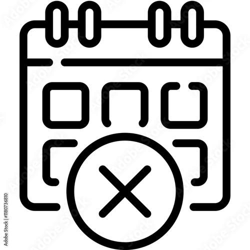 Cancellation schedule calendar icon. daily checklist management, containing date, timetable, day, month, year, weekly schedule, agenda. Editable stroke.