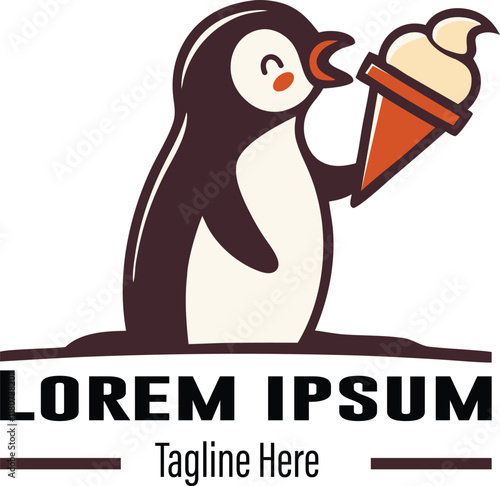 A penguin with a Ice cream  Logo template 1 photo