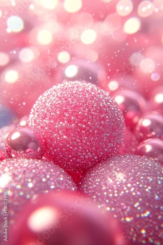 Pink Glitter Christmas Ornament Closeup Sparkle Background