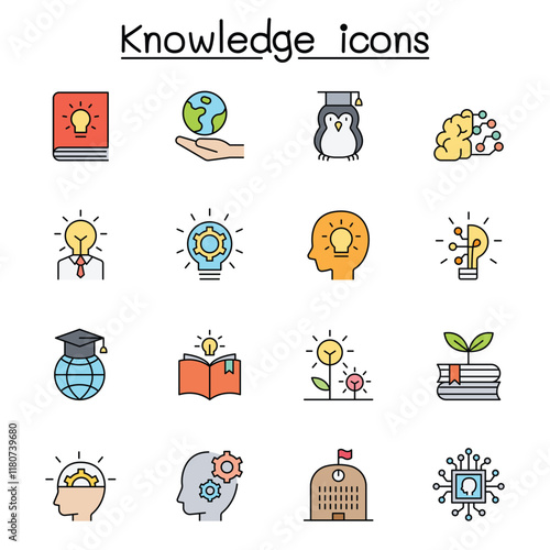 Knowledge, wisdom, creativity, idea icon set in thin line style