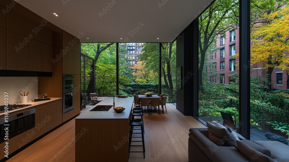 Naklejka premium Serene Living Room with Natural Light and Greenery