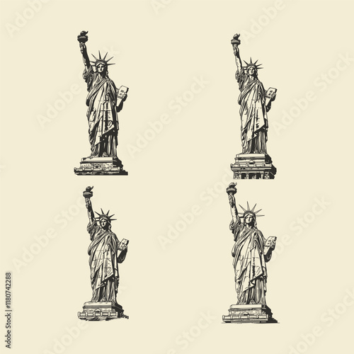 Liberty hand drawn engraving design vector template