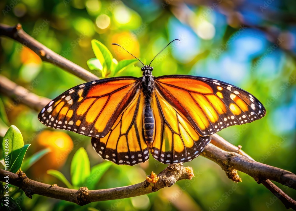 Fototapeta premium High-resolution aerial shot: Danaus genutia butterfly perched high in a tree.