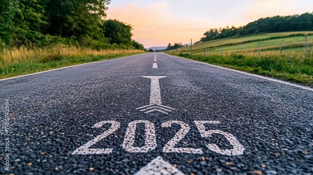 Obraz premium Road to 2025 New Year New Goals Future Success Journey Ahead