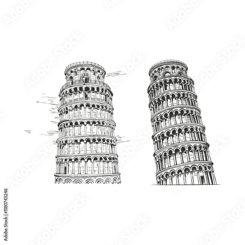 Pisa hand drawn engraving design vector template