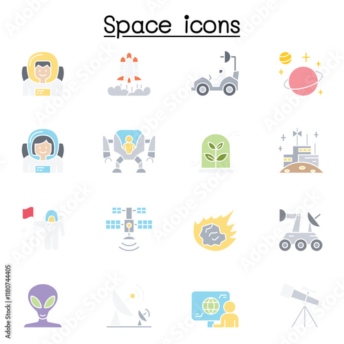 Space icon set in thin line style