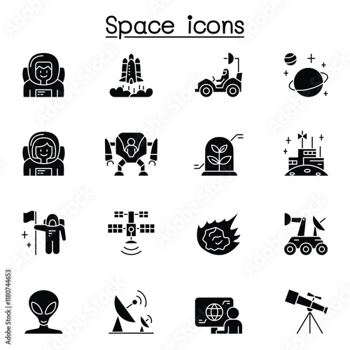 Space icon set in thin line style