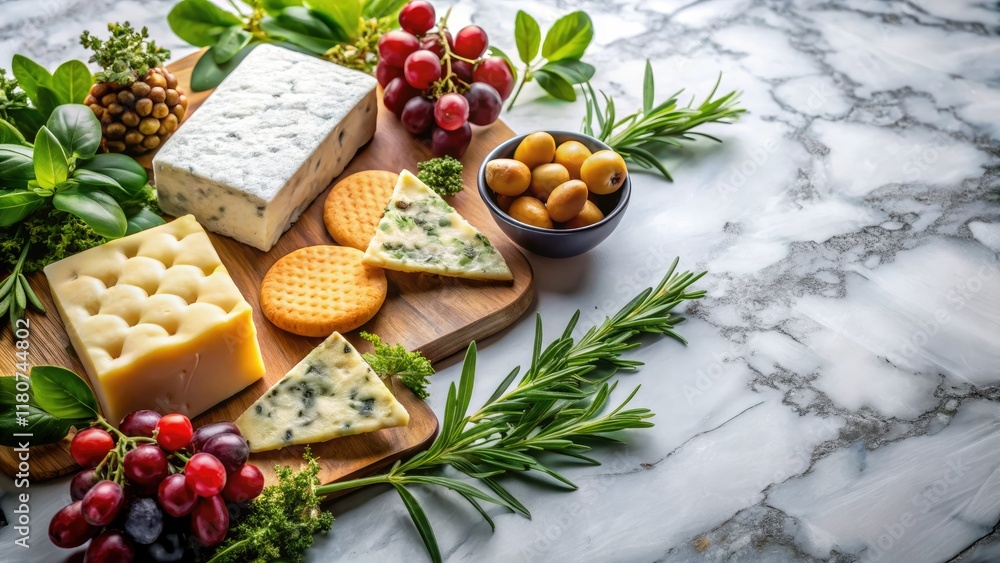 Luxurious marble tabletop displays gourmet snacks and lush greenery, a still life of elegant simplicity. Luxurious marble tabletop displays gourmet snacks and lush greenery, a still life of elegant simplicity.