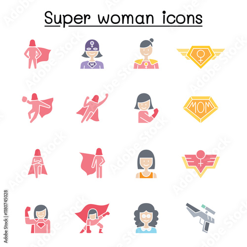 Super woman icon set in thin line stlye