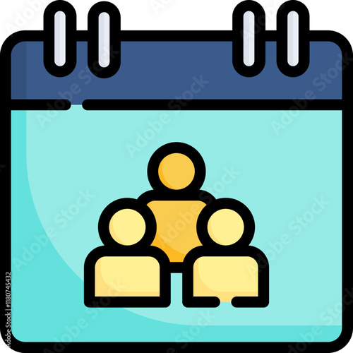 Meeting calendar icon. Personal organizer, daily checklist management, containing date, timetable, weekly schedule, agenda. Filled outline icon.