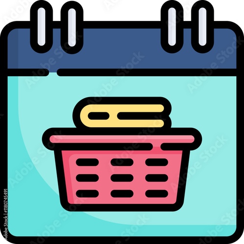 Cleaning agenda calendar icon. Personal organizer, daily checklist management, containing date, timetable, weekly schedule, agenda. Filled outline icon.