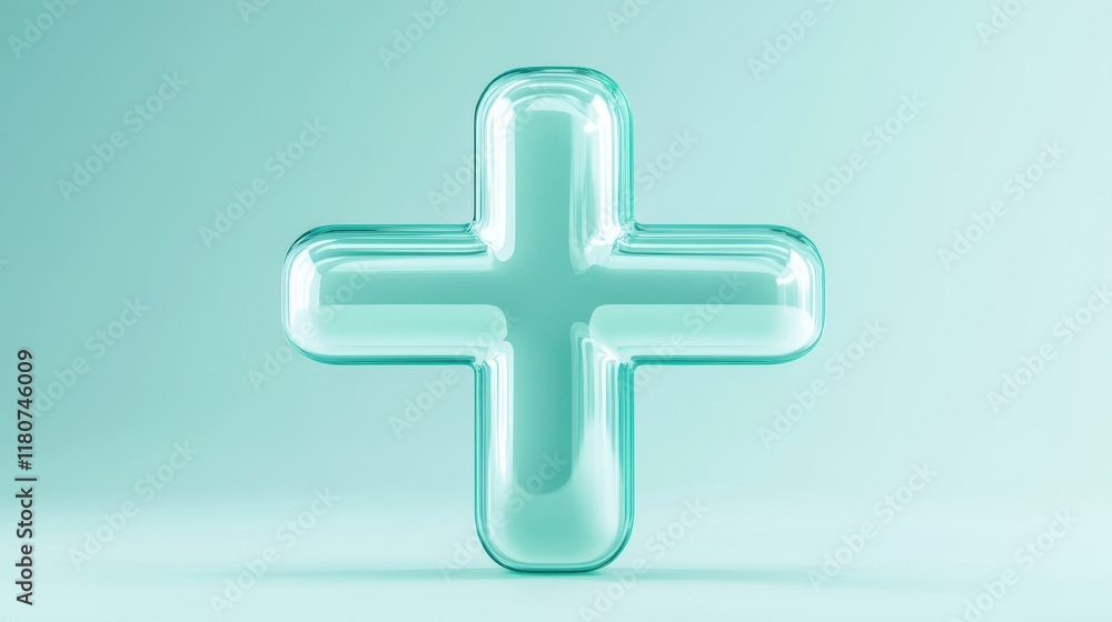 Fototapeta premium A green glass cross with a white outline