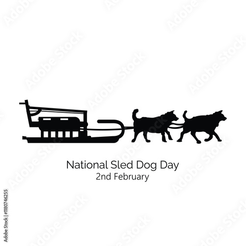 National Sled Dog Day or Sled Dog Day is celebrated on February 2nd. Sled cart with dogs used for transportation on snow or ice. Vector, illustration.