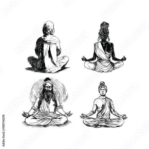 Guru meditation hand drawn design vector template