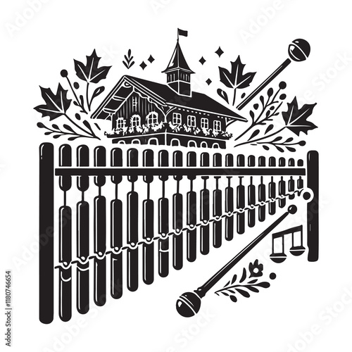 Glockenspiel Silhouette Vector Illustration, Solid White Background. photo