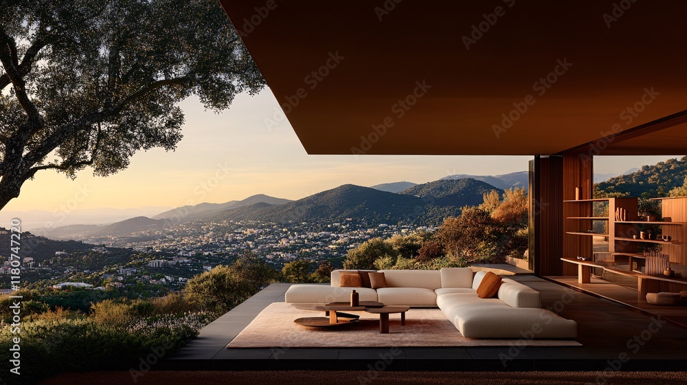 Fototapeta premium Minimalistic Living Room with Stunning Mountain View