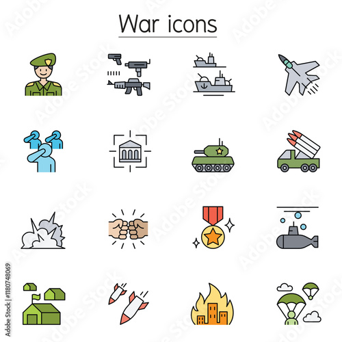 War icons set in thin line style