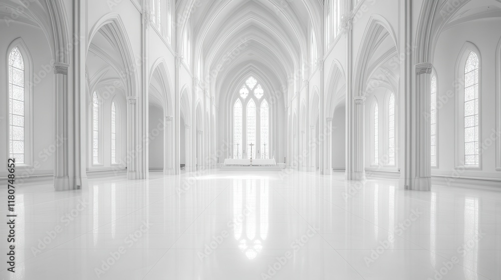 A large, empty white church with a lot of windows A large, empty white church with a lot of windows