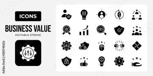 Business value glyph icon set isolated on white background vector illustration