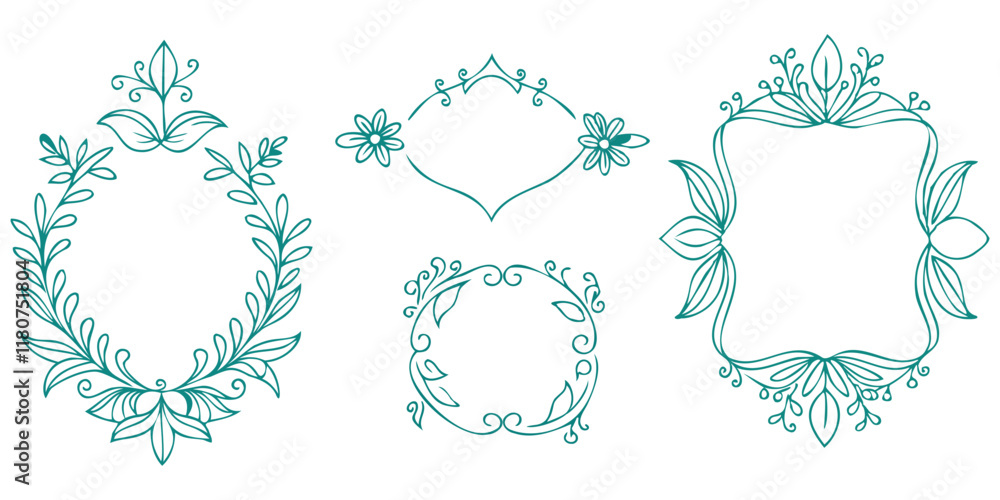 hand-drawn floral and leafy decorative frame set for vintage designs
hand-drawn floral and leafy decorative frame set for vintage designs