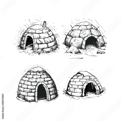 Igloo hand drawn engraving design vector template