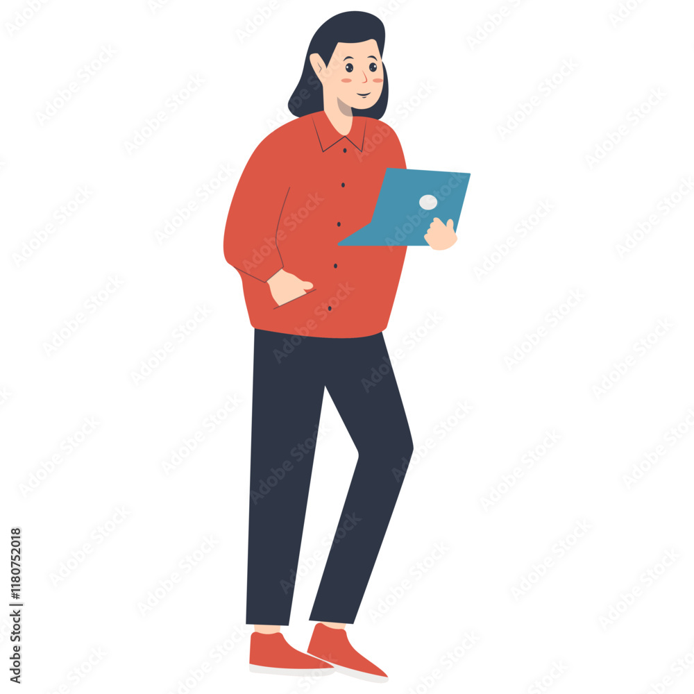 Young People Holding Technology Device. Vector Illustration in Flat Cartoon Design. Young People Holding Technology Device. Vector Illustration in Flat Cartoon Design.
