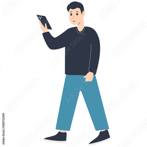 Young People Holding Technology Device. Vector Illustration in Flat Cartoon Design. 