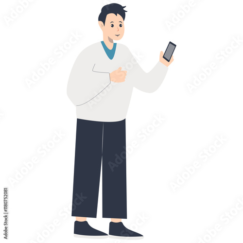 Young People Holding Technology Device. Vector Illustration in Flat Cartoon Design. 