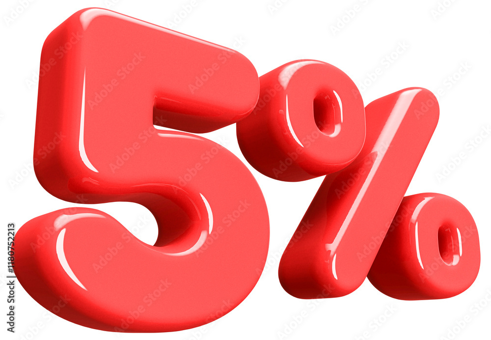 5 Percent Off Sale Number Red 3D illustration