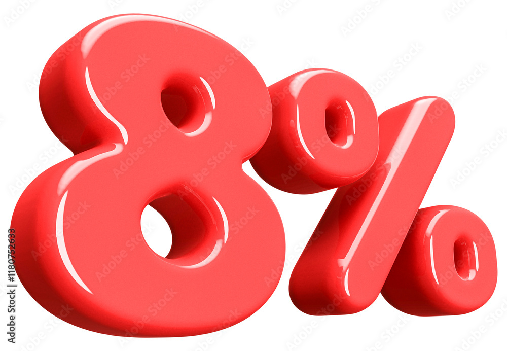 8 Percent Off Sale Number Red 3D illustration 8 Percent Off Sale Number Red 3D illustration