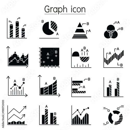 Graph, Chart, Diagram, Data, Infographic icon set filled outline style