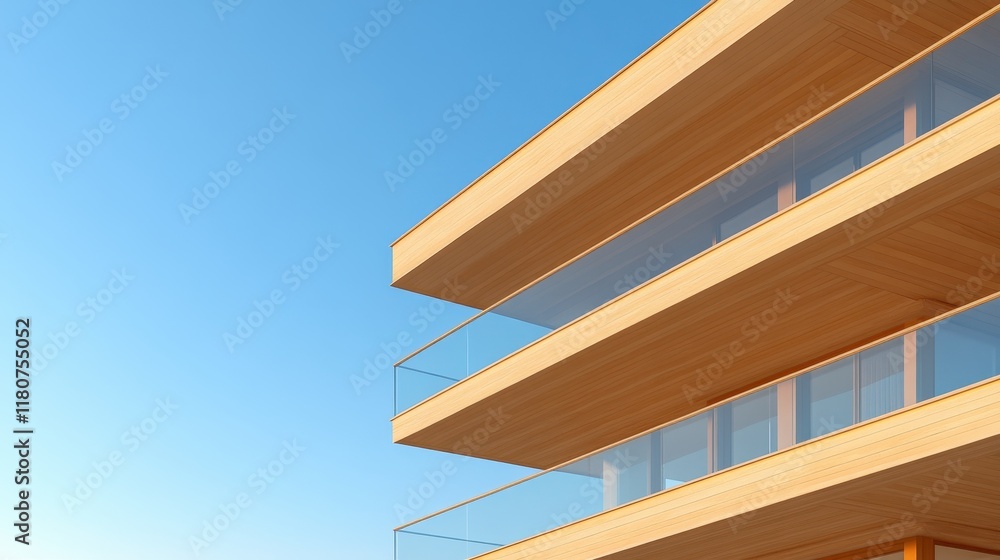 Obraz premium A tall building with a balcony and a clear blue sky in the background