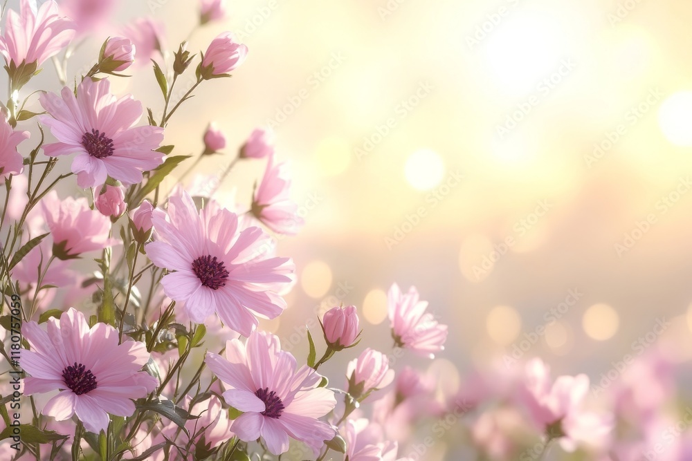 Pastel Pink Cosmos Flowers in Soft Sunset Light Pastel Pink Cosmos Flowers in Soft Sunset Light