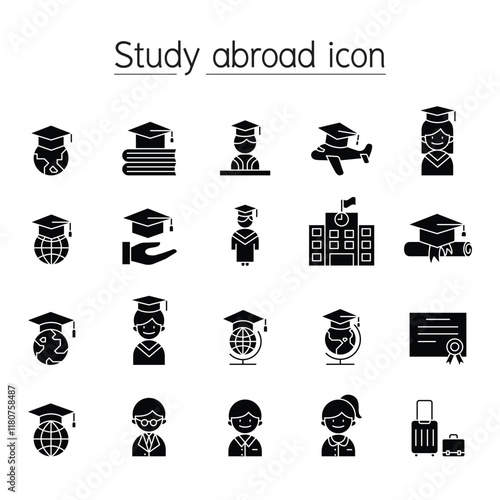 Study abroad icon set in thin line style