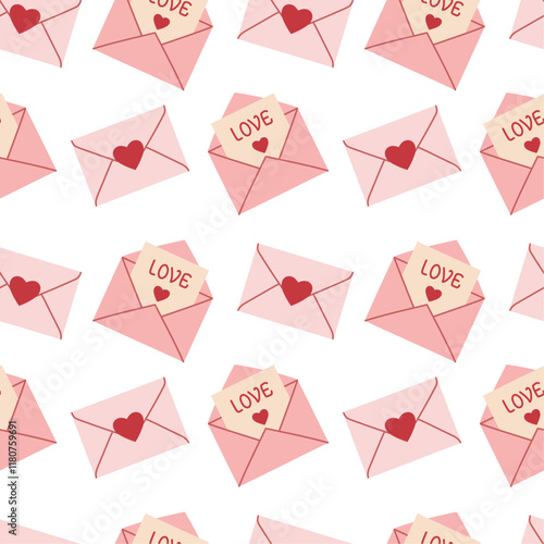 Seamless pattern with letters for Valentine's Day. Love symbols, hearts, declaration of love
