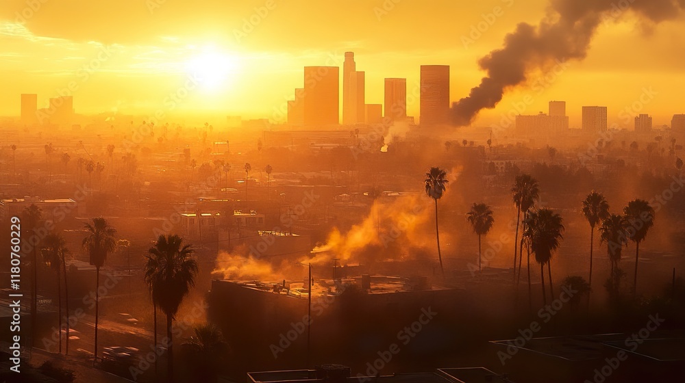 Fototapeta premium L.A. Skyline at Sunrise: A Golden Cityscape
