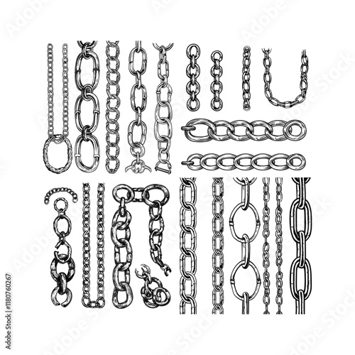 set of Chain hand drawn engraving design vector template