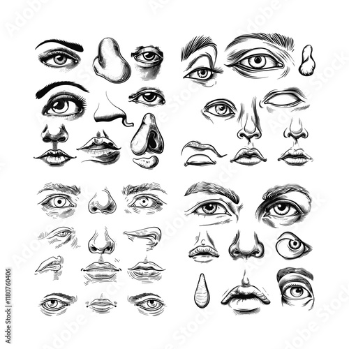 Eye nose hand draw design vector template