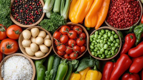 Wallpaper Mural Fresh vegetables and grains arranged in bowls, showcasing vibrant colors and variety Torontodigital.ca